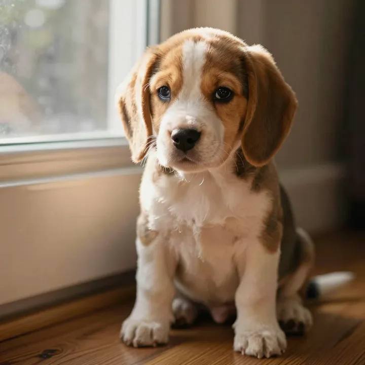A beagle puppy photograph enlarged to print size with the fur detail still sharp.
